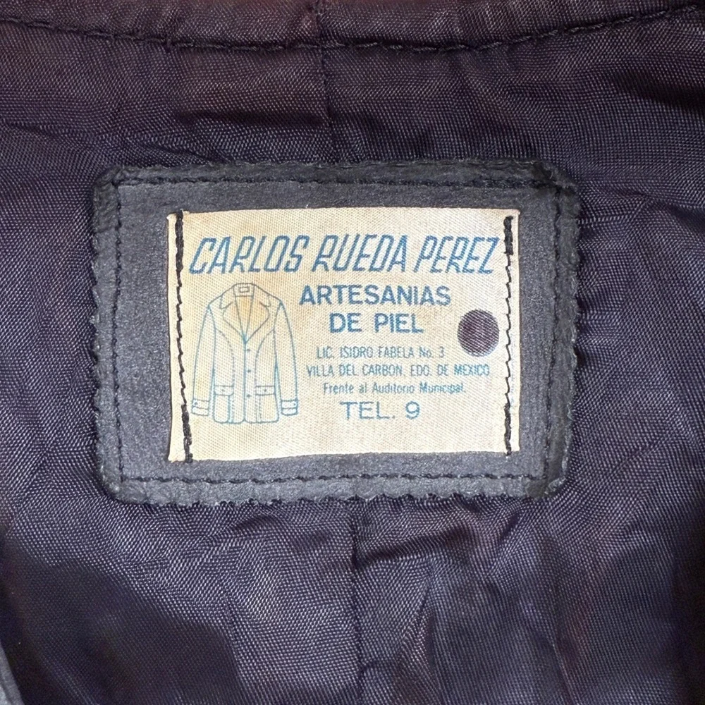 Vintage Carlos Rueda Perez Artesanias De Piel Black Leather Vest‎ Mens